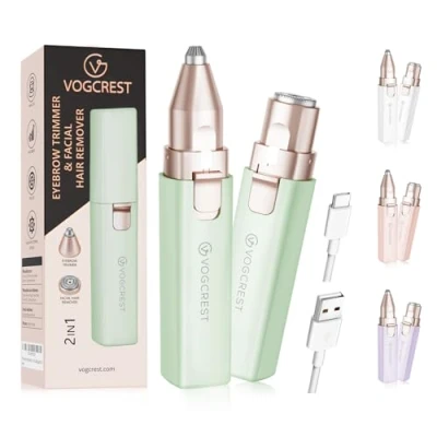 Image de VOGCREST tondeuse à cheveux, 2 en 1 facial et sourcils pour femmes Rechargeable, portable, avec lumière LED