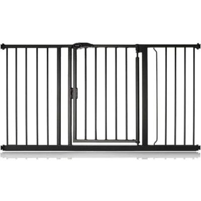Image de Safetots Barrière de Sécurité à Pression Fermeture Automatique, 139.8 cm 146.8 cm, Noir Mat, d&#039;Escalier Automatique pour Bébé,