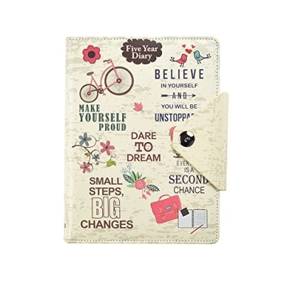 Image de Agenda organiseur 5 ans journalier non daté Fermeture à bouton pression Papier lettre A5 Couverture en simili cuir avec slogan inspirant par Arpan (crème)