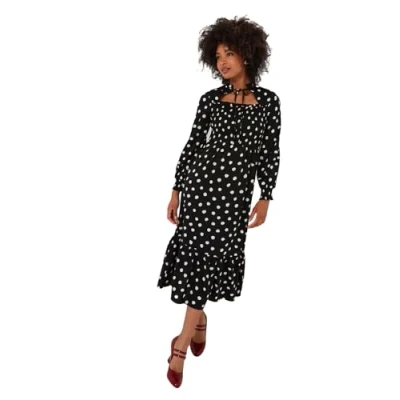 Image de Joe Browns Retro Monochrome Polka Dot Midi Dress with Neck Ties Robe décontractée, Noir, 42 Femme