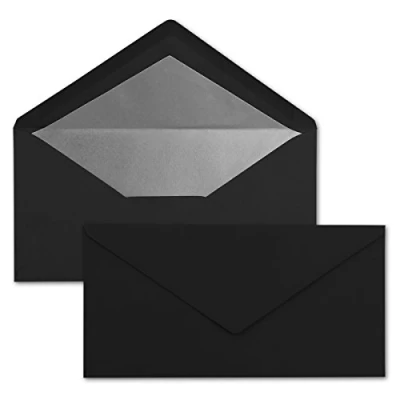 Image de 15x enveloppes 11 x 22 cm couleur: noir aves doublure en argent métallique fermeture: gommée format DL américain, portefeuille sans fenêtre pour papier A4 invitations