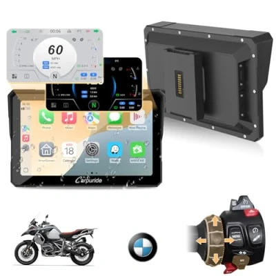 Image de Carpuride W702BS Pro Moto CarPlay Écran avec Natif Wonder Wheel pour BMW Moto, Sans Fil et Android Auto, 7 Pouces Étanche Tactile Écran, Double Bluetooth, Interphone Fonction, Données Lecture.