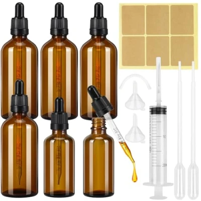 Image de Flacon Pipette 50ml 100ml, Bouteilles Vide en Verre Ambre avec Pipettes, Compte Gouttes pour Huiles Essentielles Parfums Aromathérapie Laboratoire