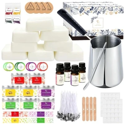 Image de ETUOLIFE Kit de fabrication Bougies,DIY Bougie Appropriés pour des Débutants à Avancés Cire Soja Naturelle Tins Stickers Mèche Les Colorants Pot Ensemble complet bougies