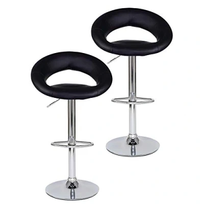 Image de dibea Tabourets de Bar, Lot 2, pivotants à 360, réglables en Hauteur, supportant jusqu&#039;à 130 kg, Simili Cuir avec Dossier, Protection intégrée pour Le Sol et Repose Pieds, Noir, Modèle 1