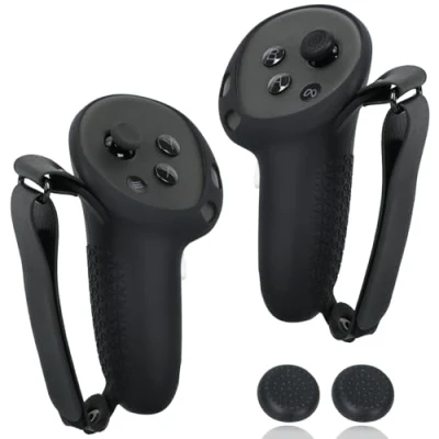 Image de Poignées pour MetaQuest 3S/3, Texture Anti dérapante et Sangles Ajustables, Housse de Protection manettes Quest 3S, Accessoires Jeu VR Quest3S Confortables
