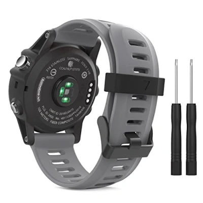 Image de MoKo Bracelet Compatible avec Garmin Fenix 3/3 HR/5X/5X Plus/Tactix Charlie/Descent Mk1, de Remplacement en Silicone des Outils GRIS
