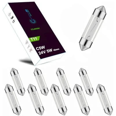 Image de LIGHTWORLD24 Lot de 10 ampoules navettes 24 V 5 W C5 SV8,5 45 mm Éclairage plaque minéralogique Ampoule rechange pour camion, bus intérieur