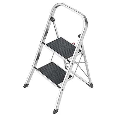 Image de Hailo K60 StandardLine, Escabeau en Aluminium, 2 Marches, Cran de Sécurité, Particulièrement Léger, Facile à Ranger, Chargeable Jusqu&#039;à 150 kg, Argent