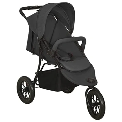 Image de vidaXL Poussette pour Bébé Landau de Voyage Pliable Extérieur Système Pliage à une Main Dossier et Repose pied Réglables Anthracite Acier
