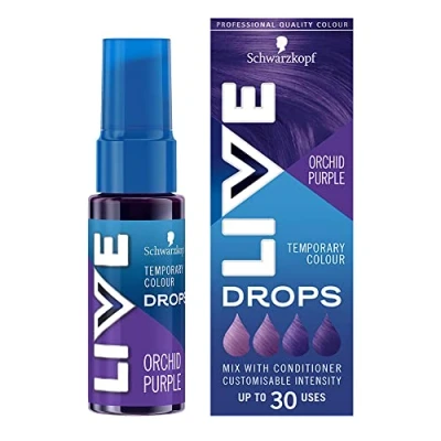 Image de Schwarzkopf LIVE Color Drops Coloration semi permanente pour cheveux, végétalien, violet, 2 à 12 lavages, durable, violet orchidée, 30 ml