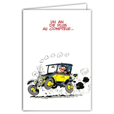 Image de Gaston Lagaffe GLCT 0123 Carte d&#039;anniversaire avec Motif Un an de plus Voiture Fleur