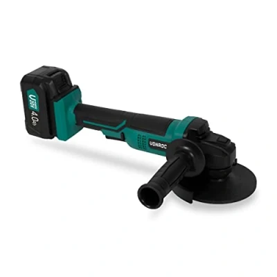 Image de Meuleuse d&#039;angle sans fil Ø125mm VPower 20V Avec batterie 4.0Ah et chargeur rapide poignée latérale sac à outil