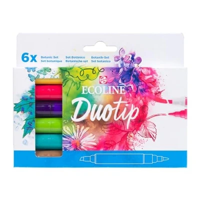Image de Ecoline Duotip Marqueur à Aquarelle Liquide Set de 6 Couleurs botaniques Stylos double pointe, feutre fin et pointe biseautée large