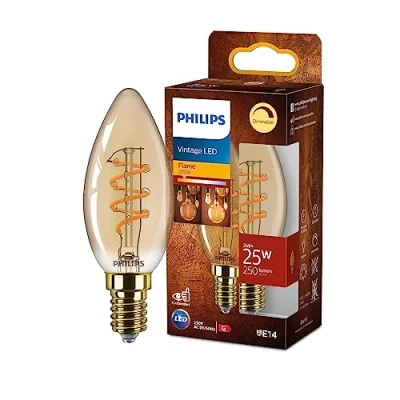 Image de Philips Ampoule LED Vintage Ambrée 25 W, Culot E14, Blanc Chaud 2200K, Dimmable