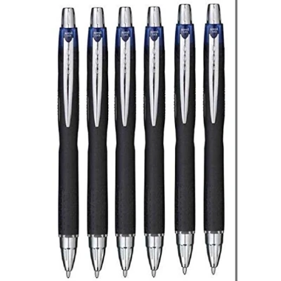 Image de Uni Ball Jetstream Lot de 6 stylos roller rétractables à encre pigmentée séchage rapide Pointe large 1 mm et largeur trait 0,45 Bleu
