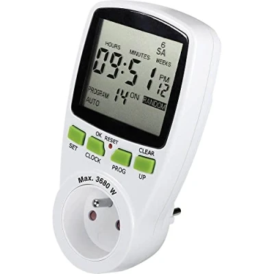 Image de Programmateur horaire pour prise électrique Renkforce 1289404 numérique programme hebdomadaire 3680 W IP20 fonction com