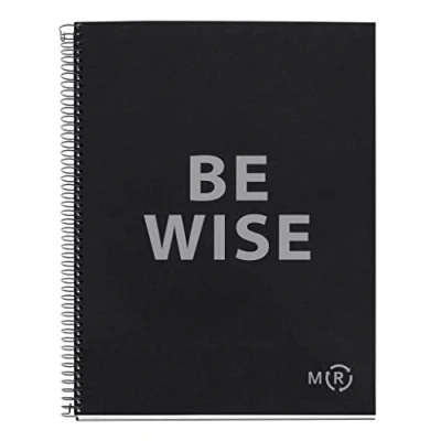 Image de Miquelrius Carnet A4 Be Eco, 80 Feuilles 90 g/m², Règles Horizontales 7 mm, 1 Bande Couleur, 4 Trous, Couverture Recyclée, Noir Anthracite