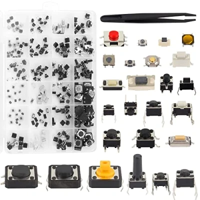 Image de Interrupteur à Bouton poussoir Tactile, 250Pcs Micro Tactile Momentané Conçoivent 25 Spécifications Différentes, pour Télécommande de Voiture(avec Pincette)