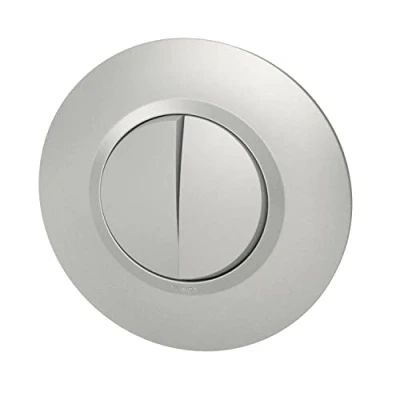 Image de Legrand Double interrupteur ou va et vient dooxie 10AX 250V livré avec plaque ronde alu bague effet chrome