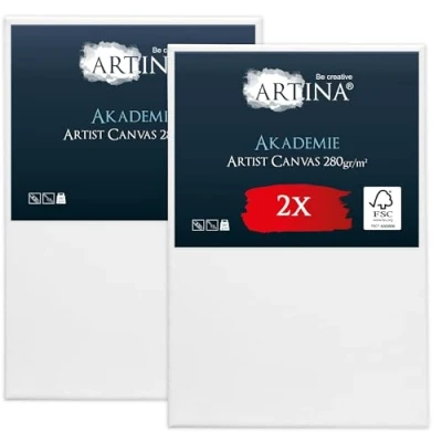 Image de Artina Set de 2 Canvas Toile Peinture 40x60 cm Tableau Châssis Entoilés en Bois FSC© a Peindre Blanche 100% Coton 280g/m² Toiles à Stable Akademie