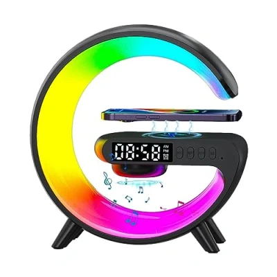 Image de Chargeur de Haut parleur sans fil charge LED en forme G Veilleuse d&#039;ambiance Lampe table RVB à changement couleur pour chambre coucher