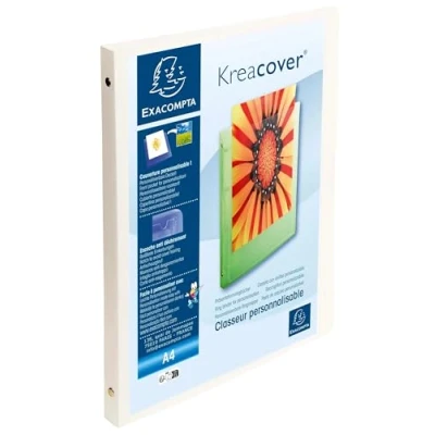 Image de Exacompta Réf. 51189E Carton de 20 classeurs souples opaque personnalisable 1 poche 4 anneaux ronds 15 mm Dimensions extérieures : 32 x 25 cm Format à classer A4 Blanc