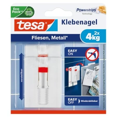 Image de tesa Clou Adhésif Ajustable pour Carrelage &amp; Métal 4kg Autocollant Surfaces Lisses et Solides dans les Salles de Bains Cuisines une Capacité 4 kg