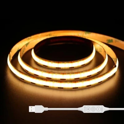 Image de GINGSOW USB Bande Lumineuse LED COB 5V Blanc Chaud 2700K 2M, Dimmable Densité 640LEDs Ruban Flexible Découpable Pour TV Rétroéclairage, Armoire, Chambre, Éclairage Maison DIY