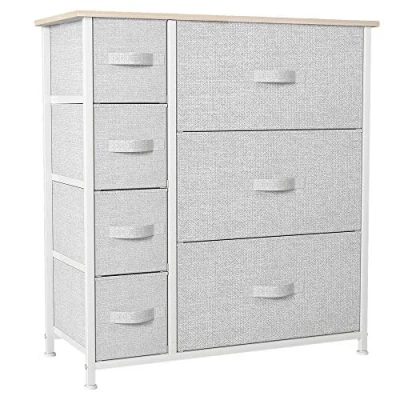 Image de YITAHOME Commode pour Chambre à Coucher d&#039;enfant, 7 Tiroirs en Tissu Meuble de Rangement avec Dessus Bois et Grand Espace , Salon, Gris Clair