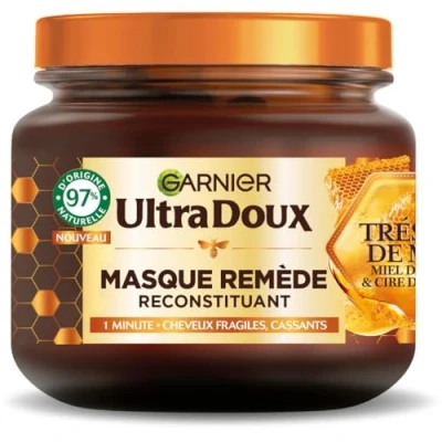 Image de Garnier Ultra Doux Masque Remède Reconstituant Enrichi en Gelée Royale, Miel &amp; Propolis Pour Cheveux Fragiles Cassants Sans Parabène Trésors de 340 ml