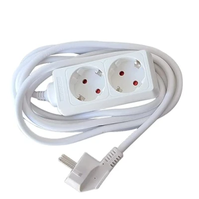 Image de multiprise Blanche 2 Prises rallonge sans Interrupteur avec câble 3G 1,5 mm² 5 m, Allemande (2 Prises, m)