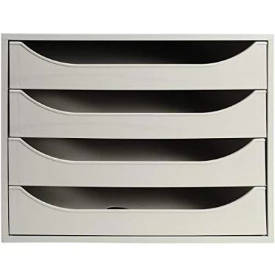 Image de Exacompta Réf. 228606D Module à tiroirs ECOBOX Caisson individuel 4 pour document A4 maxi Certifié Ange Bleu Dimensions 34,8 x 28,4 23,4 cm Couleur Gris