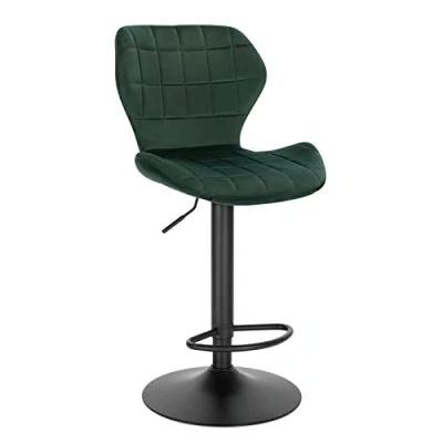 Image de WOLTU Tabouret de Bar Lot 1 Tabourets Réglables 60 82cm en Hauteur Pivotant à 360 avec Dossier Repose Pieds Chaise Velours Métal Debout Vert Foncé BH324dgn