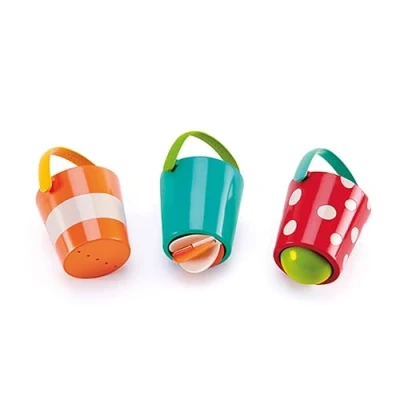 Image de Hape Seau Enfant pour le Bain Jouet Sans BPA Ensemble 3 Seaux Colorés &amp; Écoulements Différents Jeu Bébé dès 12 Mois Coordination Oeil Main Motricité Fine Durable Sécurisé