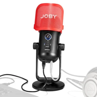 Image de JOBY Wavo POD Micro à Condensateur avec Connexion USB, Microphone pour Stream, Podcast, Interview, Contrôles Mute et Gain sur Le Retour Possible Via Écouteurs, Compatible Mac PC
