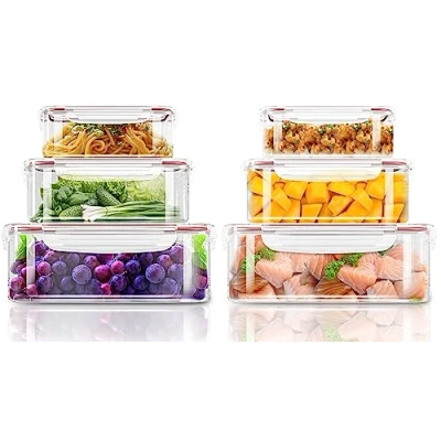 Image de KICHLY 12 pièces de pour aliments frais avec couvercles (6 récipients, 6 couvercles) boîte alimentaire le garde manger étanches, adaptés au micro ondes et congélateur sans BPA