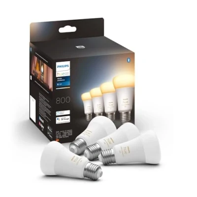 Image de Philips Hue White &amp; Color Ambiance Pack de 4 ampoules connectées LED E27 60W, 800 lumens, contrôle Bluetooth Eclairage connecté compatible avec Alexa, Google Assistant et Apple Homekit