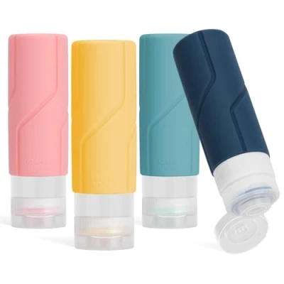 Image de Alyvisun Flacon Voyage en Silicone, 4 Pièces Contenant 100ml [Rechargeables &amp; Anti fuite], Petite Vide pour Shampoing, Lotion, Cosmétiques