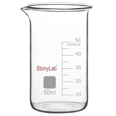 Image de stonylab Bécher en Verre, Lot de 1, Verre Borosilicaté Gradué, Laboratoire à Bec Verseur, 50 ml