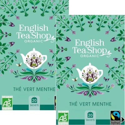 Image de English Tea Shop Thé vert bio menthe poivrée et verte Boîte de 20 sachets Lot 2