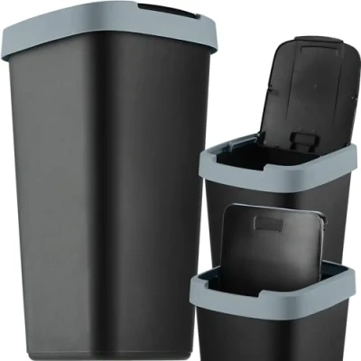 Image de KADAX Poubelle de 25 l, avec couvercle basculant, pour tri sélectif, en plastique, robuste, noir/gris foncé