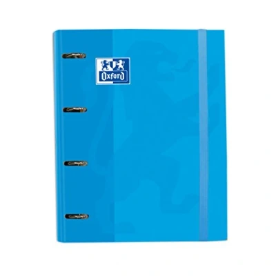 Image de Oxford, Classeur 4 anneaux A4+, couverture extra rigide avec élastique, recharge quadrillée 5 x 5. Couleur turquoise