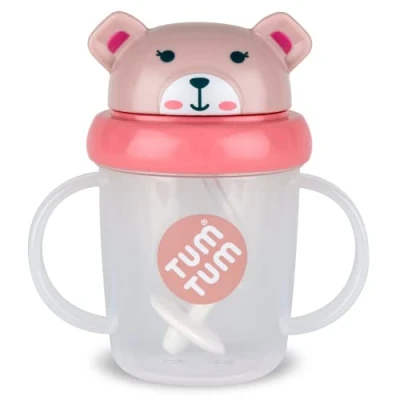 Image de TUM Tasse avec Paille lestée, anti fuite, d’Apprentissage pour Bébé, Couvercle Rabattable, en Silicone (Besty l’Ours 200ml)
