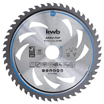Image de kwb Energy Saving 587856 Lame de scie circulaire Easy Cut Ø 210 x 30 mm Coupe fine avec dents alternées spéciales 48 Z48 Découpe Batterie