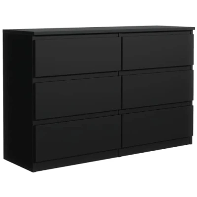 Image de meble masztalerz Commode Noir Mat avec 6 tiroirs 120 cm, Meuble Rangement, Chambre H : 78,5cm, L P 39 tiroirs, Adulte