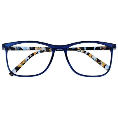 Image de OPULIZE Arc Lunettes de Lecture Monture Carrées Minces Élégantes Charnières à Ressort Anti Rayures Bleu Branches Motif Hommes Femmes R66 3 +2.50