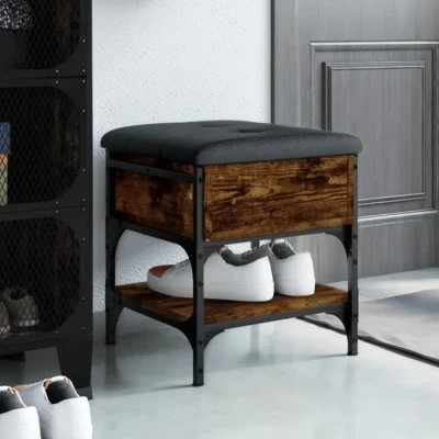 Image de vidaXL Banc à Chaussures, Banquette de Rangement avec Siège, Meuble Chaussures Coussin, Moderne, Chêne Fumé 42x42x45 835184