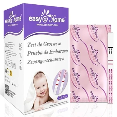 Image de Tests de Grossesse Précoce Bandelettes: HCG Easy@Home 25 Detection Résultats Précis 10ui avec Application Gratuite PREMOM pour Suivi Fertilité