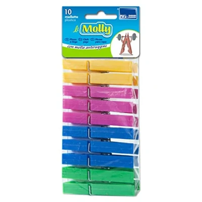 Image de 10 Pinces à Linge en Plastique coloré résistant, pour Le Linge, Lot de pièces Rigide avec Ressort antirouille, Art. 360 Parodi